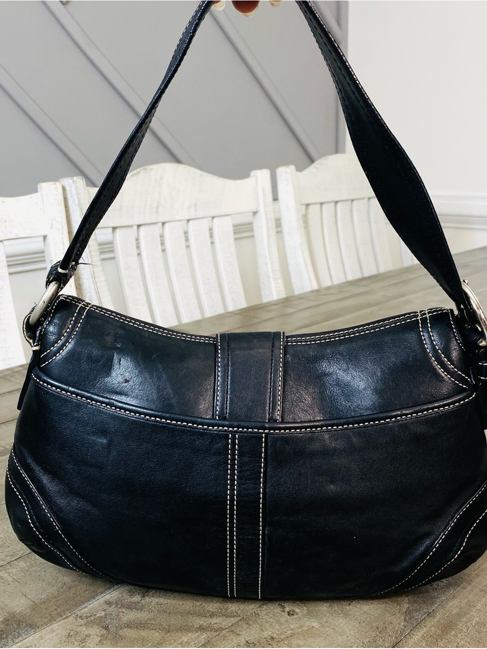 Vintage Coach Soho Y2K Leather Buckle Flap Shoulder Bag Black Hobo F10910 - Picture 8 of 14